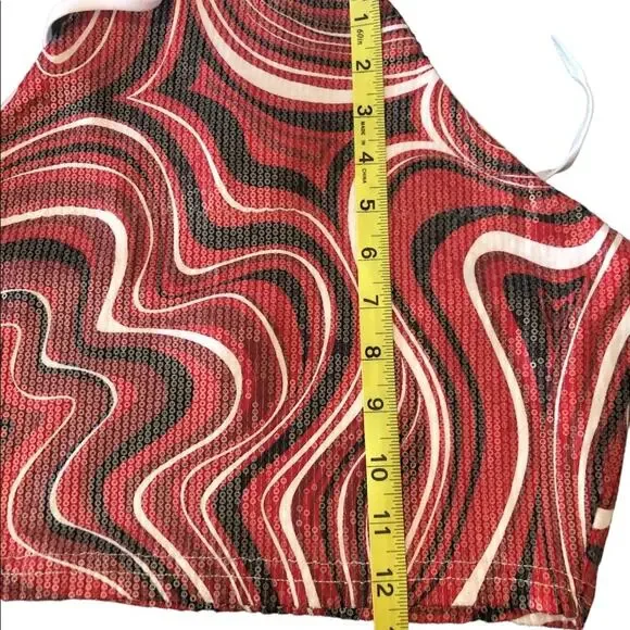 NWT Rue21 Crop Top Mini Skirt Set 2 Piece Set S Red Retro Sequin Halter Mini Y2K - Picture 8 of 10